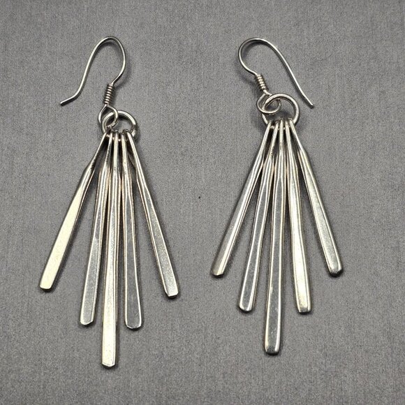 Taxco Jewelry - VTG Taxco TC-33 Sterling Silver Dangle Earrings 2.5" Mexico Paddle Fan Style 14.